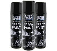 All Purpose Automotive Spray Paint 250ml Can Black Gloss Finish Aerosol Metal Interior Exterior Fast Dry Excellent Coverage Adhesion - 3 Pack
