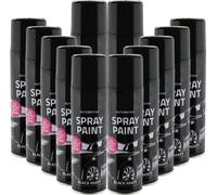 All Purpose Automotive Spray Paint 250ml Can Black Matt Finish Aerosol Metal Interior Exterior Fast Dry Excellent Coverage Adhesion- Black Matt - 12 Pack