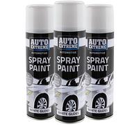 All Purpose Automotive Spray Paint 250ml Can White Gloss Finish Aerosol Metal Interior Exterior Fast Dry Excellent Coverage Adhesion - White Gloss - 3 Pack