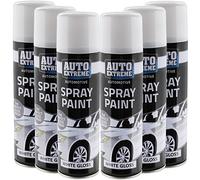 All Purpose Automotive Spray Paint 250ml Can White Gloss Finish Aerosol Metal Interior Exterior Fast Dry Excellent Coverage Adhesion - White Gloss - 6 Pack
