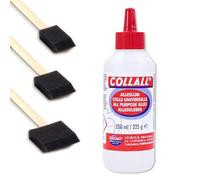 All Purpose Glue with 3 Foam Brushes For Arts Crafts DIY - Transparent, Fast Drying Strong Bond Adults & Kids Paper, Card, Cork, Wood, Glass, Ceramics, Leather, Felt & More