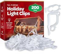 All-Purpose Holiday Light Clips [Set of 200] Christmas Light Clips, Outdoor Light Clips - Mount to Shingles & gutters - Works with Mini, C6, C7, C9, Rope, Icicle Lights - No Tools Required - USA Made