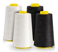 All-Purpose Polyester Sewing Thread - 4-Pack (12,000 Yards Total) - Black & White Thread Cones for Serger, Overlock, Quilting & Sewing Machines