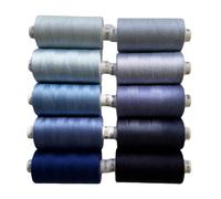 All-Purpose Sewing Thread Set - 10 x Coats Moon Reels (1000 Yards Each) | Assorted Colours | Polyester Thread for Machine Sewing, Quilting & Overlocking (Blues)