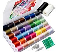 All Purpose Sewing Thread Set - 42 Assorted Rainbow Color Series and White Black Handy Polyester Thread Kit Includes 9 Hand Needles, 2 Needle Threaders, Suitable for Hand and Machine Sewing