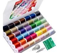 All Purpose Sewing Thread Set - 42 Assorted Rainbow Color Series and White Black Handy Polyester Thread Kit Includes 9 Hand Needles, 2 Needle Threaders, Suitable for Hand and Machine Sewing