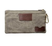All Purpose Utility Zipper Pouch, EDC Organizer, Water Resistant, Durable Waxed Canvas with Full Grain Leather, Carabiner, Inner Pockets, Office Work Essentials, Charger Case, Pencil Case. Olive.
