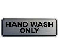 All Quality Standard Hand Wash Only Wall or Door Sign | Kitchen Sink Sign with Easy Installation | Silver - Small (1 Pack)