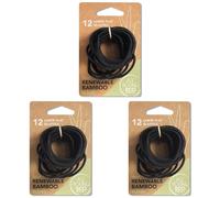 All Round Eco, Black Large Flat Hair Elastics, Renewable Bamboo, Pack of 36