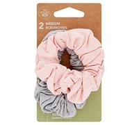 All Round Eco, Medium Soft Hair Scrunchies, Renewable Bamboo, Pack of 2, Pink & Grey