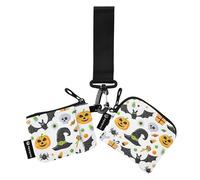 All Saints' Day Happy Halloween Elements Card Holder for Women, Card Holder, Cute and Fashionable, with Zipper Wallet with Keychain, for Men and Women, 2 Piece, Multicolor, Multicoloured., 4.13"(L) x