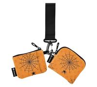 All Saints' Day Happy Halloween Web Pattern Yellow Ladies Wallet Card Holder Cute Fashion Money Organizers for Women with Keychain for Work and Travel 2 Piece, Multicolor, 4.13"(L), Multicoloured.,