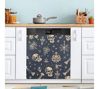 All Saints' Skull Dishwasher Magnet Cover for Door Front, Large Metal Decorative Kitchen Dishwasher Panel Decal Refrigerator Magnetic Decor Sticker 58 x 66 CM