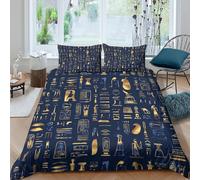 All Season 3D Design Microfiber Ancient Egypt Quilt Cover Breathable Bedding Set with Pillow Shams Egyptian Hieroglyphic Duvet Cover All Season Machine Washable for Teens Adults Double（200x200cm）