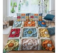All Season 3D Design Microfiber Crochet Flower Quilt Cover Breathable Bedding Set with Pillow Shams Handmade Textile Duvet Cover All Season Machine Washable for Teens Adults Single（140x200cm）