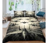 All Season 3D Design Microfiber Military Jets Duvet Cover Easy Care Bedding Set with Pillow Cases Air Force Bed Quilt Cover Breathable Soft Machine Washable for Bedroom Decor Single（140x200cm）