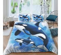 All Season 3D Design Microfiber Orca whale Duvet Cover Easy Care Bedding Set with Pillow Cases Watercolor ocean art Bed Quilt Cover Breathable Soft for Bedroom Decor Double（200x200cm）