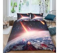 All Season 3D Microfiber Cosmic impact Duvet Cover Breathable Bedding Sets with Matching Pillowcase Space disaster art Bed Quilt Cover Easy Care Machine Washable for Home Decoration Single（135x200cm）