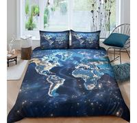 All Season 3D Print Microfiber Global map Bedding Quilt Cover Breathable Bedding Set with Pillowcases Digital network style_ Duvet Cover Sets Machine Washable Soft for Teens Adults Single（140x200cm）
