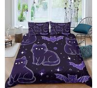 All Season 3D Print Microfiber Halloween cats Bedding Quilt Cover Breathable Bedding Set w/ Pillowcases Cartoon spooky style Duvet Cover Set Washable Soft for Teens Adults Super king（260x220cm）