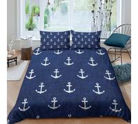 All Season 3D Print Microfiber nautical anchor pattern Bedding Quilt Cover Breathable Bedding Set w/ Pillowcases marine themed Duvet Cover Set Washable Soft for Teens Adults Super king（260x220cm）