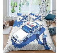 All Season 3D Print Microfiber police car illust Comforter Cover All Season Bedding Set with Pillow Shams cartoon police scene Bedding Quilt Cover Easy Care, Washable for Home Decor Single（140x200cm）