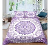 All Season 3D Print Microfiber Purple Mandala Comforter Cover All Season Bedding Set with Pillow Shams Boho Decor Art Bedding Quilt Cover Easy Care Machine Washable for Home Decor Double（200x200cm）