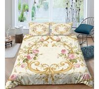 All Season 3D Print Microfiber Roses ornate Duvet Cover Easy Care Bedding Set w/ Pillowcases Baroque floral design Quilt Cover Set Breathable Soft Washable for Kids Boys Girls Double（200x200cm）