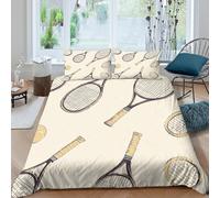 All Season 3D Print Microfiber Tennis rackets Bedding Quilt Cover Breathable Bedding Set w/ Pillowcases Hand drawn vintage style Duvet Cover Set Washable Soft for Teens Adults Single（140x200cm）