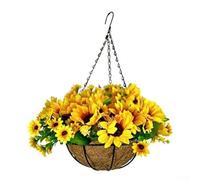 All Season Rattan Hanging Basket Featuring Lifelike Artificial Flowers for a Beautiful Garden Display (B)