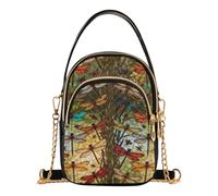 All Season Small Handbag With Top Handle | 3 Wear Ways: Handheld, Shoulder, Crossbody Small Handheld Travel Bag Gym Casual Outing Stained Glass Dragonflies