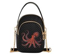 All Season Small Handbag With Top Handle | Polyester Quilted Fabric Mini Handbag Weekend Outdoor Walk octopodes Pattern Red and Black Ocean Sea Life