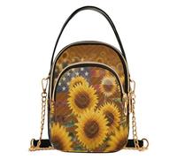 All Season Small Handbag With Top Handle | Stain Resistant & Easy To Wipe Clean Shoulder Purse Weekend Outdoor Walk Cute Sunflower Flag
