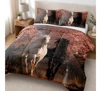 All-Season Super King Coverless Duvet Set 7.5 Tog Horse Cherry Blossom | No Cover Needed Down Alternative Black And White Horse Reversible Bedding Set With Pillowcases, Breathable & Washable q35