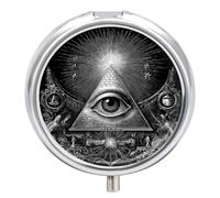 All-Seeing Eye Freemasons Small Pill Organizer with 3 Compartments Travel Medicine Case Portable Round Vitamin Storage Box