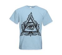 All Seeing Eye in A Triangle Illuminati Large Print Men's T-Shirt (Small, Light Blue)
