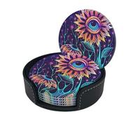 All Seeing Eye Pyramid Microfiber Pu Leather Coaster Set of 6 for Drinks with Holder, Cups Place Mats for Home Decor,Round Mat Pad for Cups Mugs