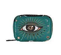All-Seeing Eye Symbol Boho Style On Green Pill Case with Removable Internal Plastic Boxes Organizer, Small Medicine Bag Holder Zippered Carrier for Travel Storage Container