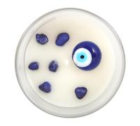 White Sage Candle with Sodalite Crystals & All Seeing Eye Charm - Spiritual Protection Candle UK - Mystical Home Decor - Frosted Glass Paraffin Wax Crystal Candle