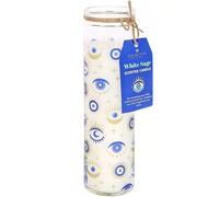 Something Different All Seeing Eye White Sage Tube Candle with Blue & Gold Glass Design-21 x 6 cm (1 Pc), Wax, Multicolor, 21cm x 6cm x 6cm