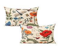 All Smiles 12x20 Lumbar Outdoor Summer Spring Garden Flowers Oblong Throw Pillow Covers Set of 2 Farmhouse Décor Outside Furniture Bench Decorative Cushion Cases for Patio Sofa Couch Chair Bed