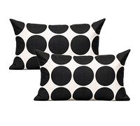 All Smiles 2-Pack 12x20 Lambar Rectangle Decorative Throw Cushion Cases Oblong Pillow Covers Outdoor Accent Suqare for Sofa Paito Couch Bed Room,Black Tan Geometric