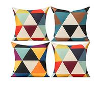All Smiles Coloured Geometric Cushion Covers Multicolour Funky Colourful Triangle Pillow Cover Outdoor Set of 4 16x16 for Sofa Living Room, Yellow Teal Blue Black Purple Red