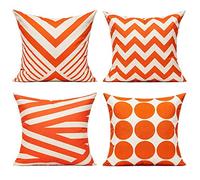 All Smiles Cushion Covers 40 x 40 Outdoor Cushions Decorative Throw Pillows Home Decor for Garden Couch Sofa Bench,Orange Geometric Set of 4
