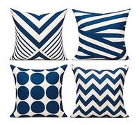 All Smiles Cushion Covers 45 x 45 Outdoor Cushions Decorative Throw Pillows Home Decor for Garden Couch Sofa Bench,Navy Blue Geometric Set of 4