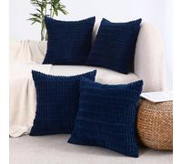All Smiles Decorative Dustyblue Throw Pillow Covers 22x22 Set of 4 Farmhouse Rustic Home Decor Soft Plush Striped Corduroy Square Cushion Case for Living Room Couch Bed Sofa