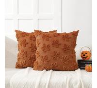 All Smiles Fall Couch Decorative Throw Pillow Covers 18x18 Set of 2 Orange Soft Fluffy Cushion Case Cozy Fuzzy Striped Pillowcase Home Decor for Sofa Living Room Bedroom,Rust