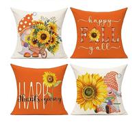 All Smiles Fall Sunflower Throw Pillow Covers 20x20 Set of 4 Orange Autumn Decor Outdoor Thanksgiving Decorative Cushion Cases Home Décor Decorations for Patio Couch Chair Sofa,Gnomes