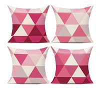 All Smiles Hot Pink Outdoor Throw Pillow Covers 18x18 Set of 4 Colorful Fun Aesthetic Mid Century Modern Home Décor Boho Summer Cushion Cases for Patio Furniture Couch Living Room,Geometric