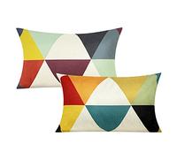 All Smiles Lumbar 12x20 Outdoor Throw Pillow Covers Fall Decor Colorful Decoration Porch for Home Living Room Couch Sofa Geometric Modern Cushion Cases Triangle Set of 2 Orange Yellow